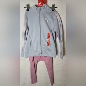 New!! Puma Girls kids 3-Piece Tech Fleece Hoodie Tee & Jogger Set Purple Color 6